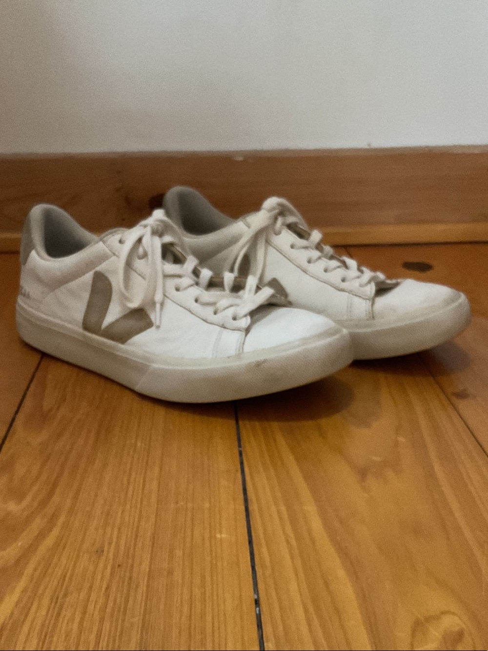 Veja Men's White Sneakers with Tan Logo